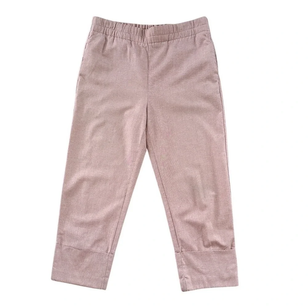 Zara Cotton Blend Cropped Pants Size M Cuffed Wide Hem Ankle Dusty Pink Coastal